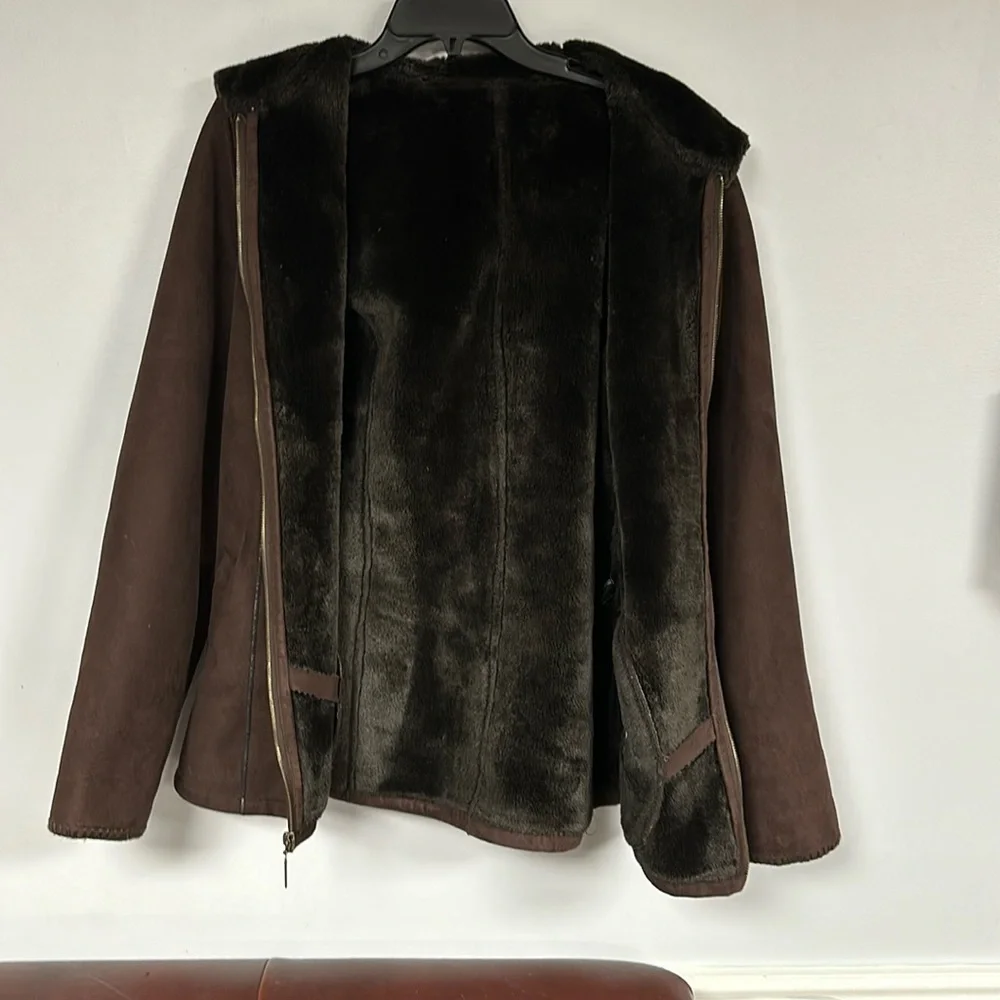 Vintage  Marvin Richards Brown Hooded Faux Suede Jacket and Faux Fur Lining, S